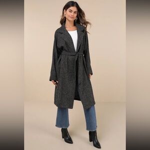 Lulus Prepped Perfection Black and White
Tweed Trench Coat